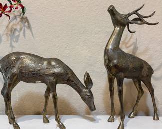 Pair of Vintage Brass Deer