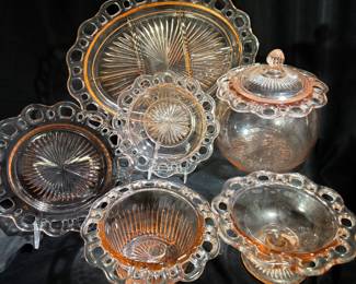 Large Collection of “Old Colony Lace” Pink Depression Glass (There are a few other patterns mixed in.)