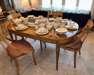 Mid Century Fruitwood Italian Provincial Dining Room Set - Includes table with two leaves…