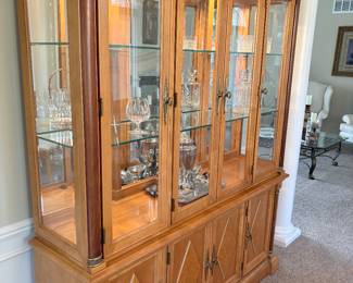 China hutch with lower storage cabinet - lit and glass shelves - by Stanley