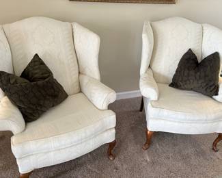 Matched set of wing-back chairs - ivory