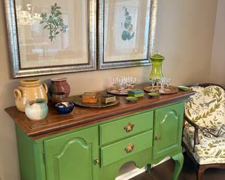 Sideboard, Botanical armchair - 2 available, cloisonne pieces, pottery and more!