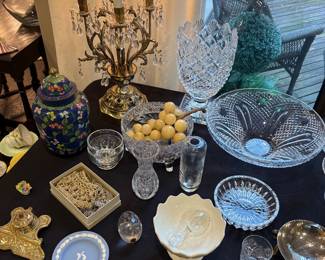 Vintage Waterford vase, vintage brass and crystal lamp, curate items - vintage and new