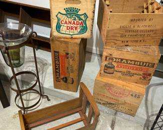 Vintage wood boxes and plant stand