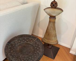 Southwest ceramic platter with stand and copper and ceramic artwork