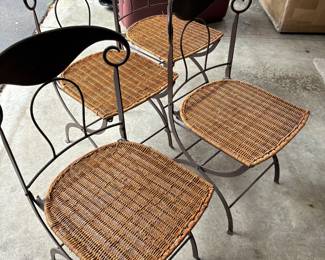 set of 4 dining chairs - metal and wicker