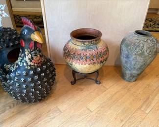 Pottery and wood planters