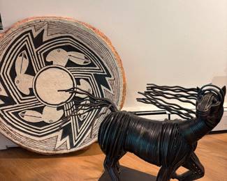 Bronze Brutalist sculpture and large scale pottery/resign artwork