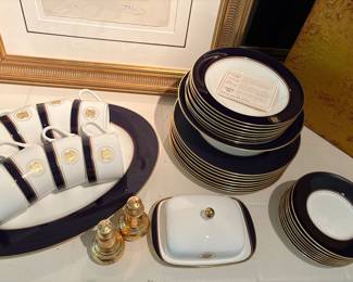 Ronald Regan Presidential pattern china - Fitz & Floyd Eight 4-piece place settings and 3 additional service pieces:  Platter, butter dish, vegetable bowl