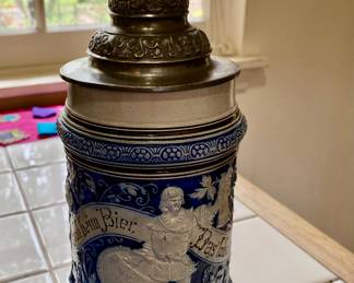 Reinhold Merkelbach Vintage # 679. Cobalt Blue Stein "In Praise of Beer" From the Harry Jersig Lone Star Beer Collection, it is marked on the bottom. Wonderful piece of SA history