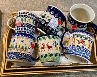 Polish pottery mugs, brand new