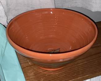 Oversized Brown Pottery Mixing Bowl