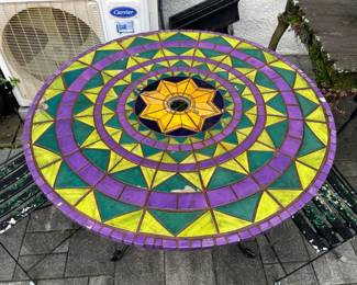 Mosaic Table W/ Folding Chairs Set