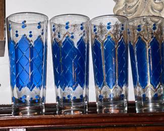 Vintage Blue & Gold Barware