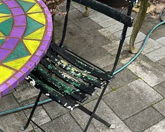 Mosaic Table W/ Folding Chairs Set