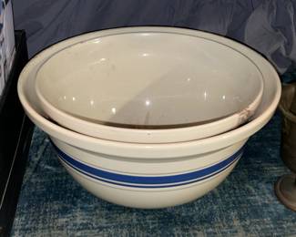 Oversized Blue & White Pottery Mixing Bowls