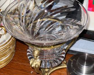 Signed Crystal Bowl W/ Brass Stand