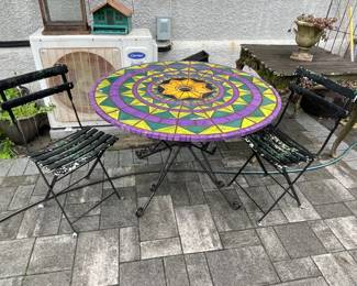 Mosaic Table W/ Folding Chairs Set