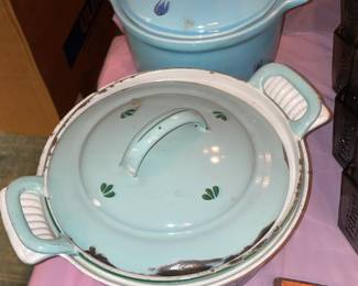 Vintage Cronin Blue Tulip Soup Crock Set W/ Serving Pots
