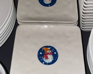 White Snowman Square Plates