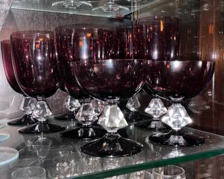 Antique Purple W/ Clear "Jewel" Goblets