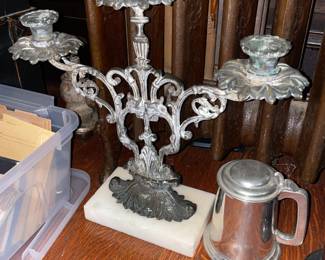 Cast Iron Candelabra On Marble Base