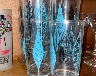 Vintage Teal Leaf Barware