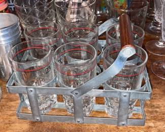 Vintage Glassware W/ Metal Holder Rack