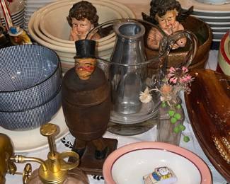 Vintage Man-In-A-Barrel Carved Wooden Figure