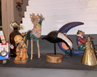 Assorted Fireplace Mantle Figures (Tin Wind Up, Wizard Of Oz, Etc.)