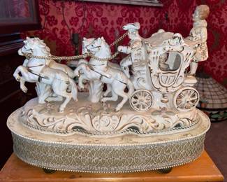 Antique Porcelain Horse & Carriage Figural Lamp
