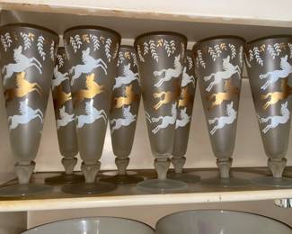 Vintage Leaping Horses Frosted Barware