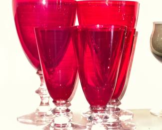 Ruby Red Glassware W/ Clear Foot Base