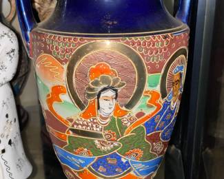 Asian Blue Double Handled Vase