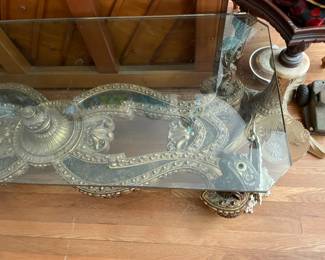 Carved Gold Coffee Table W/ Glass Top