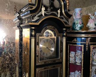 Asian Motif Gold W/ Black Lacquer Grandfather Clock