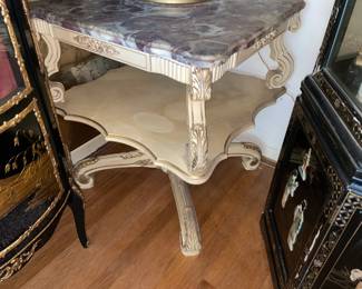 Marble Top End Table W/ Carved Legs (2 Available)