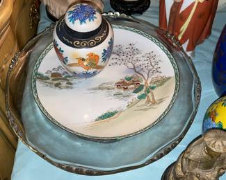 Asian Plate W/ Mini Covered Urn