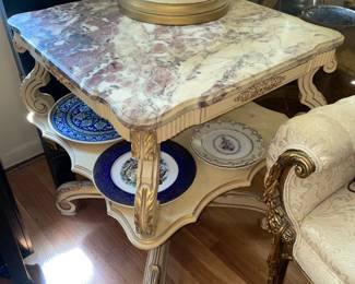 Marble Top End Table W/ Carved Legs (2 Available)