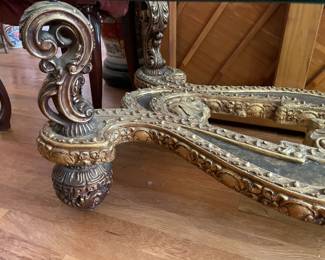 Carved Gold Coffee Table W/ Glass Top