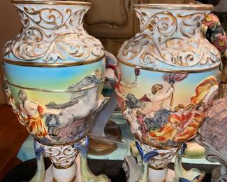 Capodimonte Cherub & Dolphin Urns