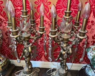 Cherub Gold Painted Candelabras