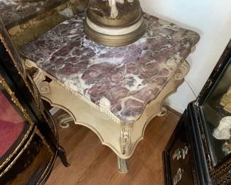 Marble Top End Table W/ Carved Legs (2 Available)