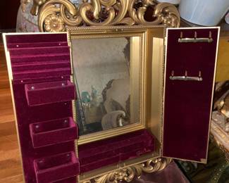 Gold Toned Wall Mounted Jewelry Cabinet