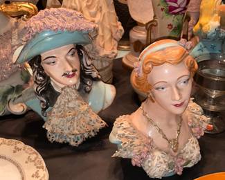 Porcelain Figurine Busts W/ Lace Trim
