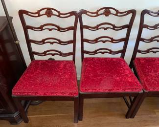 Vintage Dining Chairs W/ Red Crushed Velvet Seats