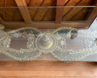 Carved Gold Coffee Table W/ Glass Top