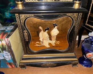 Asian Motif Gold W/ Black Lacquer Grandfather Clock