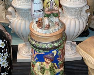 Hand Painted Beer Stein W/ Figural Cap