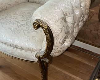 Beautiful Gold Framed White Upholstered Chair W/ Carved Arms (2 Available)